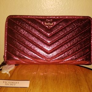 Victoria's Secret Metallic Pink V Stitch Wallet